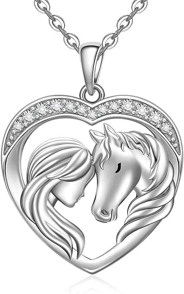 Horse Necklace for Women 925 Sterling Silver Horse Pendant Necklace Heart Equestrian Mothers Day Gifts