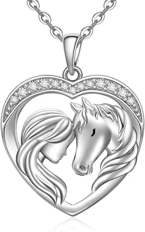 Horse Necklace for Women 925 Sterling Silver Horse Pendant Necklace Heart Equestrian Mothers Day Gifts