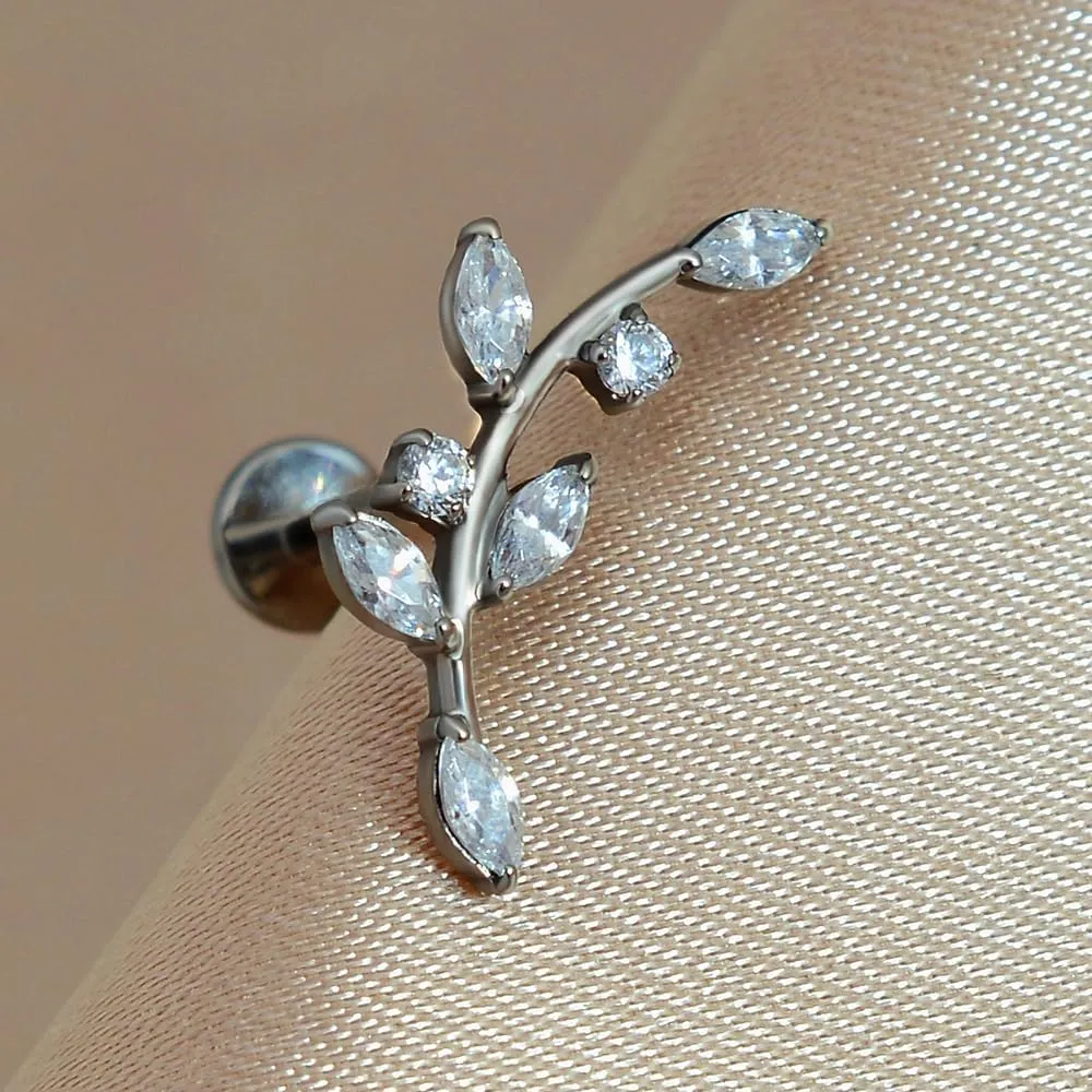 hypoallergenic G23 titanium earrings studs new piercing leaf helix piercing pierced flat back cartilage for for women Sensitive Ears
