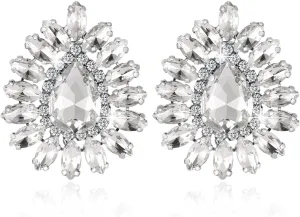 HZMAN Crystal Flower Stud Earring for Women Bridal Dainty Vintage Large Rhinestone Earring Novel Irregular Earring Wedding Party Prom Jewelry Gift