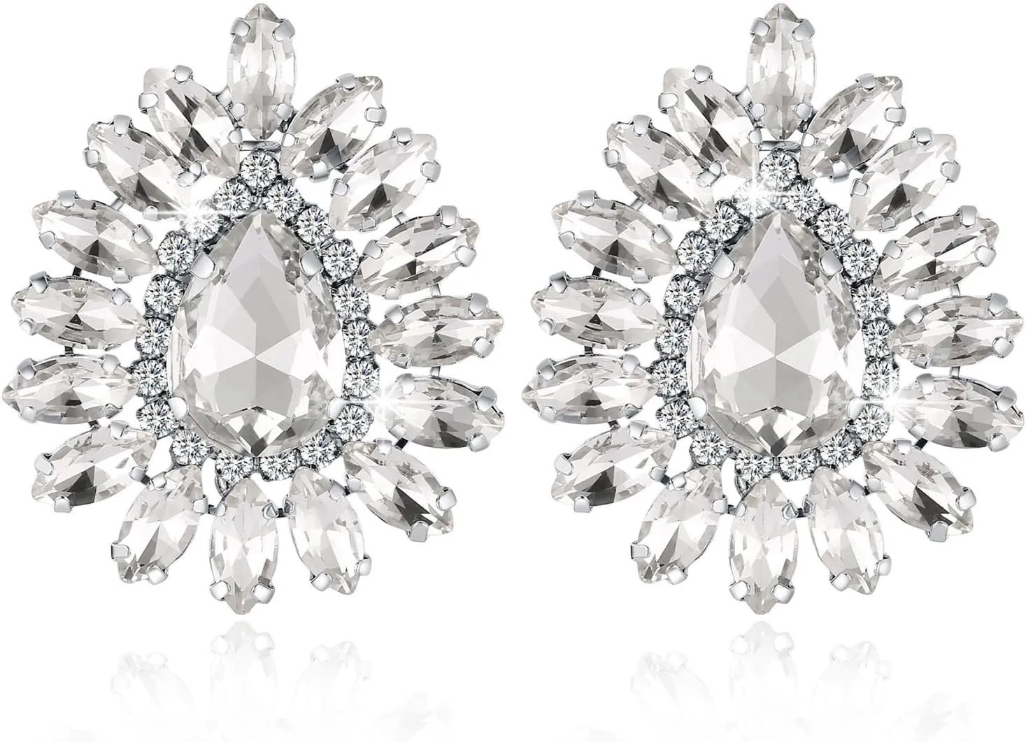 HZMAN Crystal Flower Stud Earring for Women Bridal Dainty Vintage Large Rhinestone Earring Novel Irregular Earring Wedding Party Prom Jewelry Gift