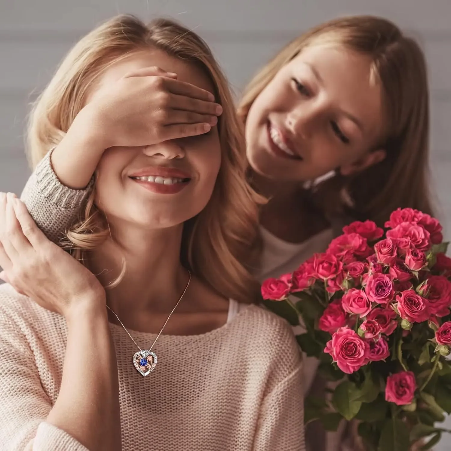 Iefil Rose Birthstone Gifts for Mom, S925 Sterling Silver Rose Heart Pendant Birthstone Necklace Mothers Day Valentines Day Birthday Jewelry Gifts for Mom