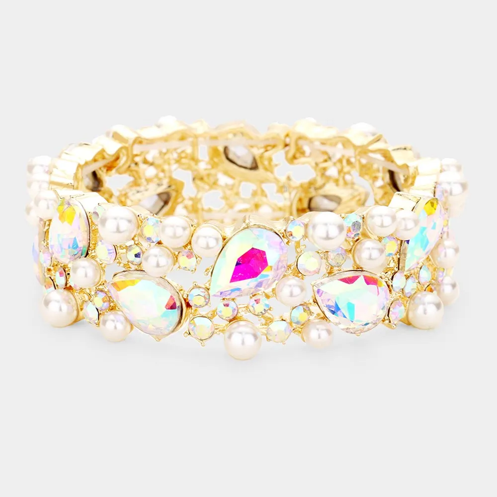 iLLASPARKZ Glass Crystal Teardrop Pearl Stretch Bracelet