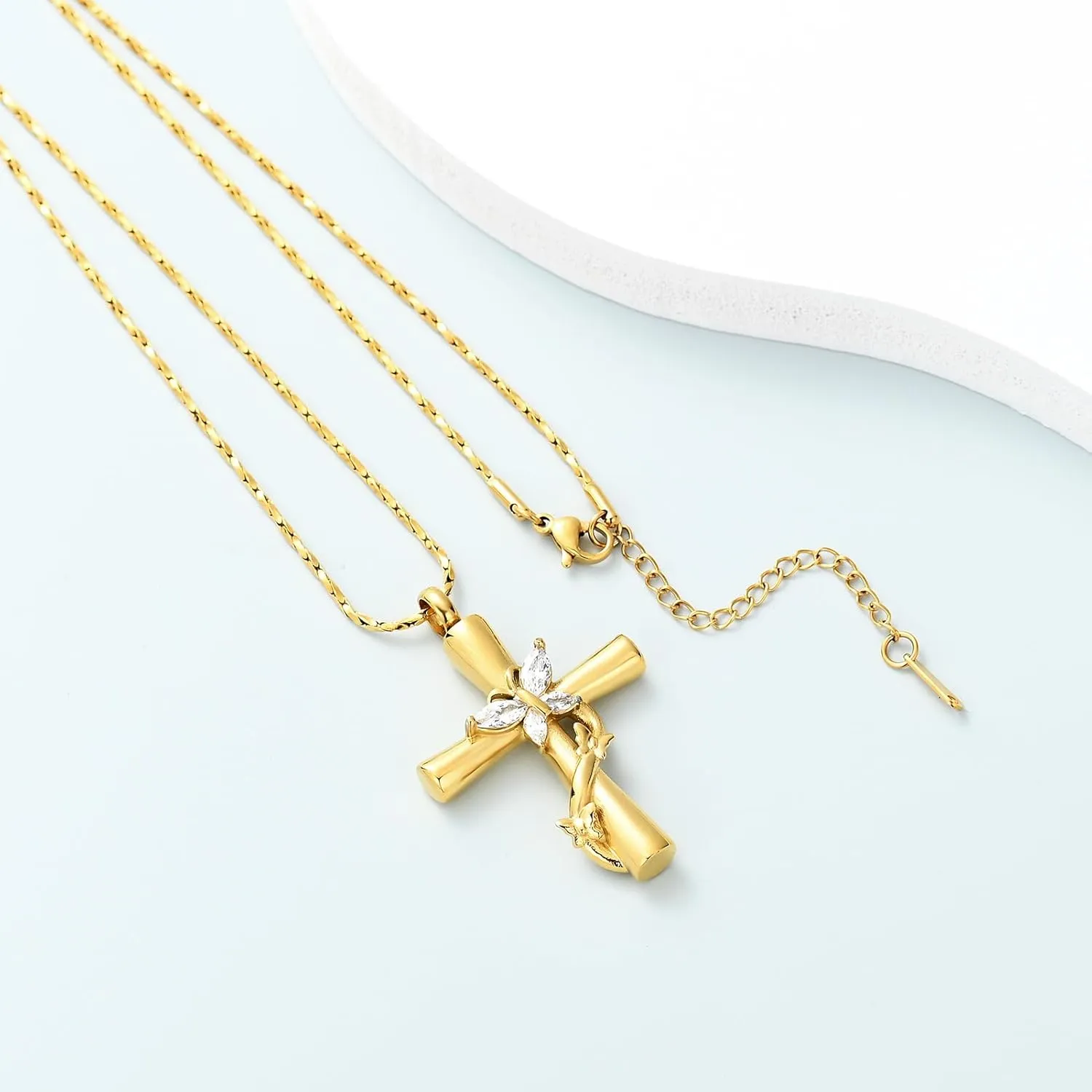 Imrsanl Urn Necklaces for Ashes for Women Cremation Jewelry Cross with Butterfly Memorial Ash Pendant Keepsake Jewelry Gifts for Loss of Loved One