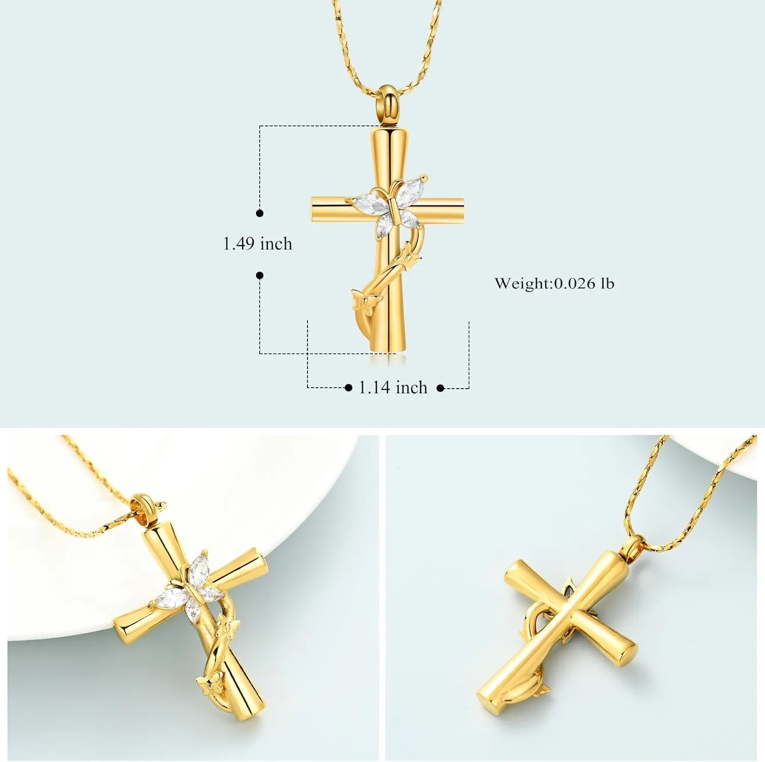 Imrsanl Urn Necklaces for Ashes for Women Cremation Jewelry Cross with Butterfly Memorial Ash Pendant Keepsake Jewelry Gifts for Loss of Loved One