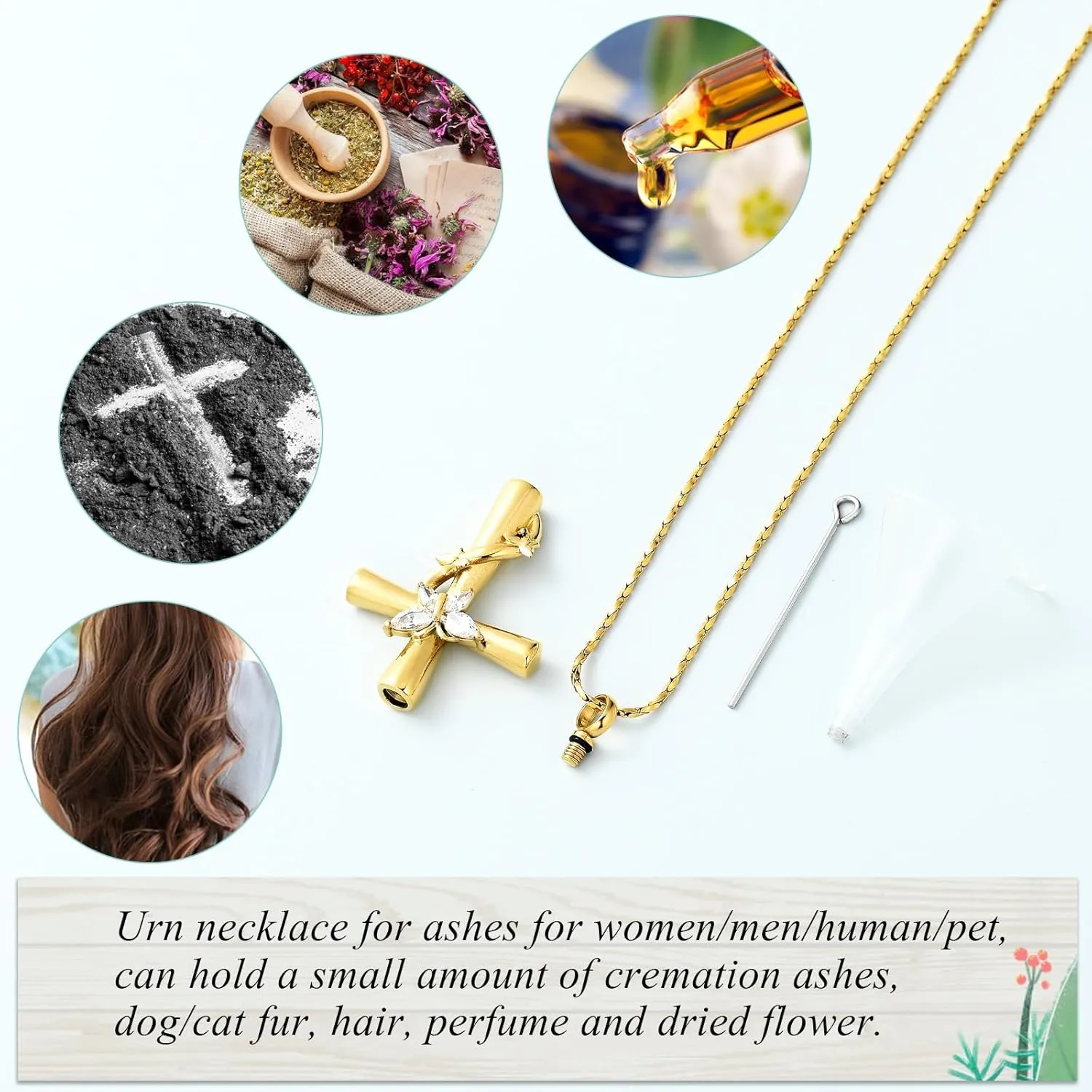 Imrsanl Urn Necklaces for Ashes for Women Cremation Jewelry Cross with Butterfly Memorial Ash Pendant Keepsake Jewelry Gifts for Loss of Loved One