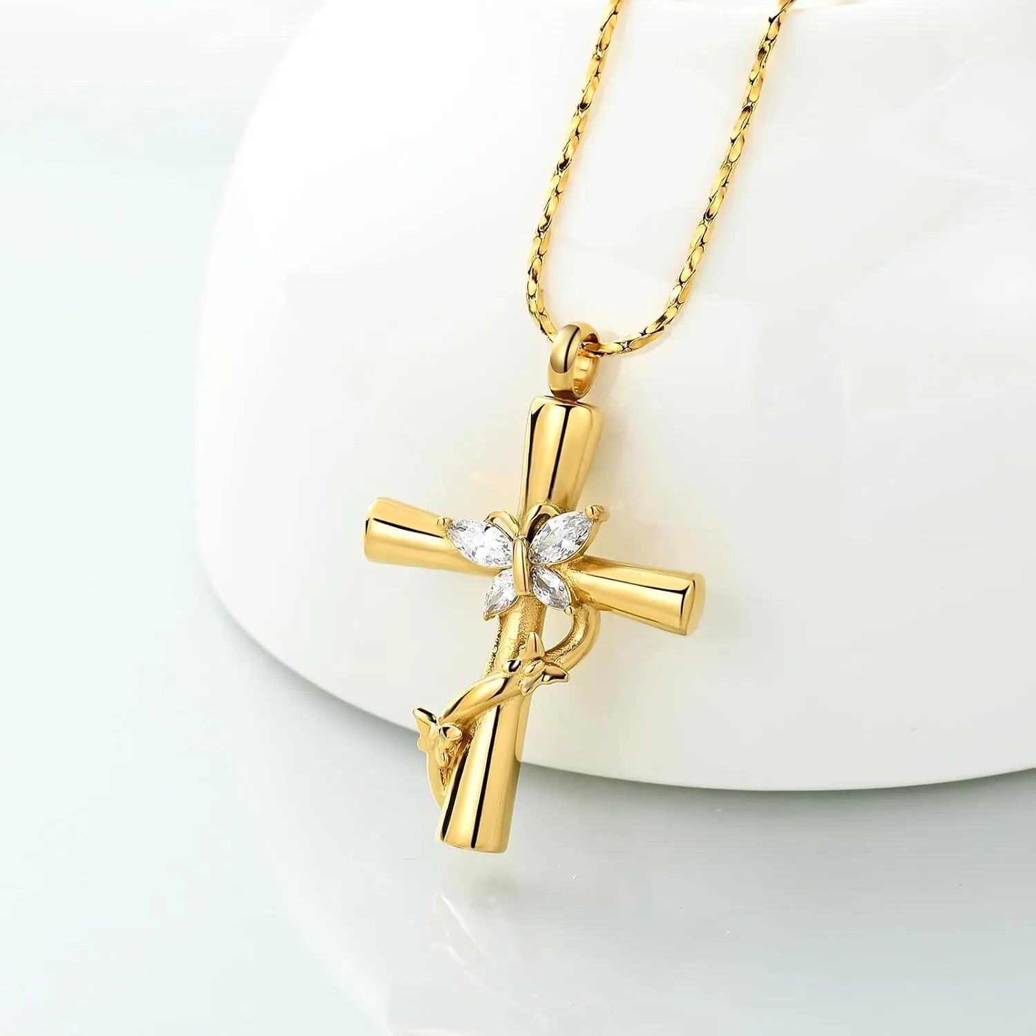 Imrsanl Urn Necklaces for Ashes for Women Cremation Jewelry Cross with Butterfly Memorial Ash Pendant Keepsake Jewelry Gifts for Loss of Loved One