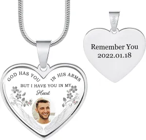 INBLUE Personalized Photo Memorial Necklace for Women Engraved Picture/Text 925 Sterling Silver Necklace Custom Rectangle/Heart Memory Necklaces with Picture Inside for Loss Loved Ones