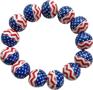 Independence Day Chunky Wooden Beaded Bracelets Patriotic 4th of July Beaded Bracelets America Flag Star Red White And Blue Bead Ball Stretch Bracelet for Women Girls Memorial Jewelry Gifts
