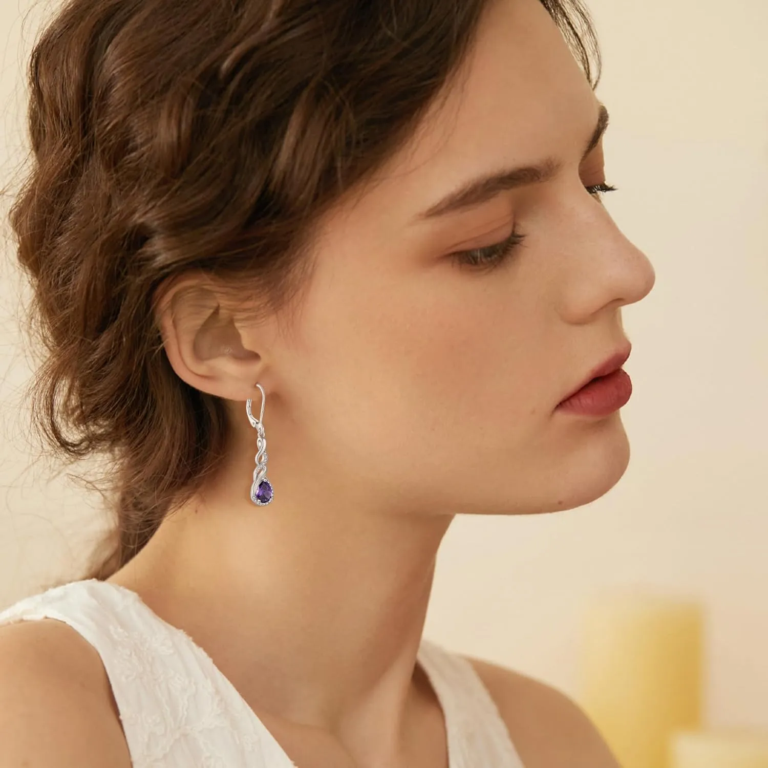 Infinity Dangle Drop Earrings for Women 925 Sterling Silver Teardrop Leverback Earrings Birthstone Jewelry Gifts for Women Wife Girlfriend Mother Daughter Her