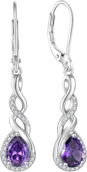 Infinity Dangle Drop Earrings for Women 925 Sterling Silver Teardrop Leverback Earrings Birthstone Jewelry Gifts for Women Wife Girlfriend Mother Daughter Her