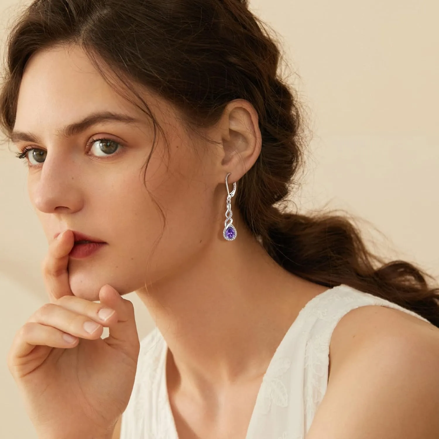 Infinity Dangle Drop Earrings for Women 925 Sterling Silver Teardrop Leverback Earrings Birthstone Jewelry Gifts for Women Wife Girlfriend Mother Daughter Her