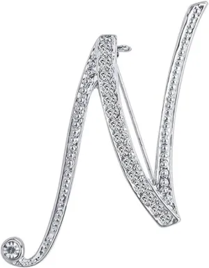 Initial Letters Brooch Pins For Women, Letter Pins For Stockings, Silver Plated Metal Rhinestone Clear AAA  Crystal Lapel Pin Brooches1Pcs