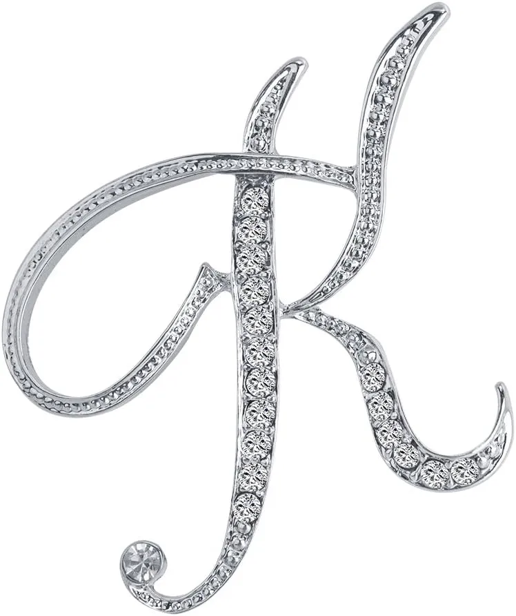 Initial Letters Brooch Pins For Women, Letter Pins For Stockings, Silver Plated Metal Rhinestone Clear AAA  Crystal Lapel Pin Brooches1Pcs