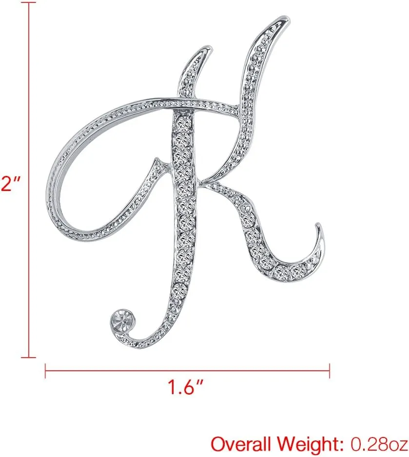Initial Letters Brooch Pins For Women, Letter Pins For Stockings, Silver Plated Metal Rhinestone Clear AAA  Crystal Lapel Pin Brooches1Pcs