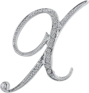 Initial Letters Brooch Pins For Women, Letter Pins For Stockings, Silver Plated Metal Rhinestone Clear AAA  Crystal Lapel Pin Brooches1Pcs