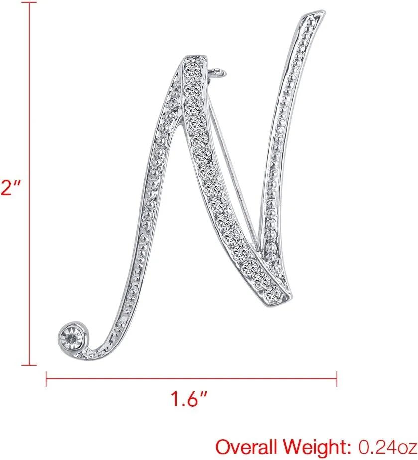 Initial Letters Brooch Pins For Women, Letter Pins For Stockings, Silver Plated Metal Rhinestone Clear AAA  Crystal Lapel Pin Brooches1Pcs