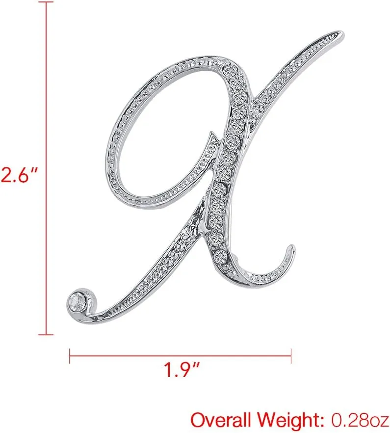 Initial Letters Brooch Pins For Women, Letter Pins For Stockings, Silver Plated Metal Rhinestone Clear AAA  Crystal Lapel Pin Brooches1Pcs
