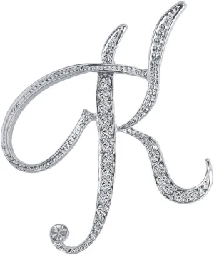 Initial Letters Brooch Pins For Women, Letter Pins For Stockings, Silver Plated Metal Rhinestone Clear AAA  Crystal Lapel Pin Brooches1Pcs
