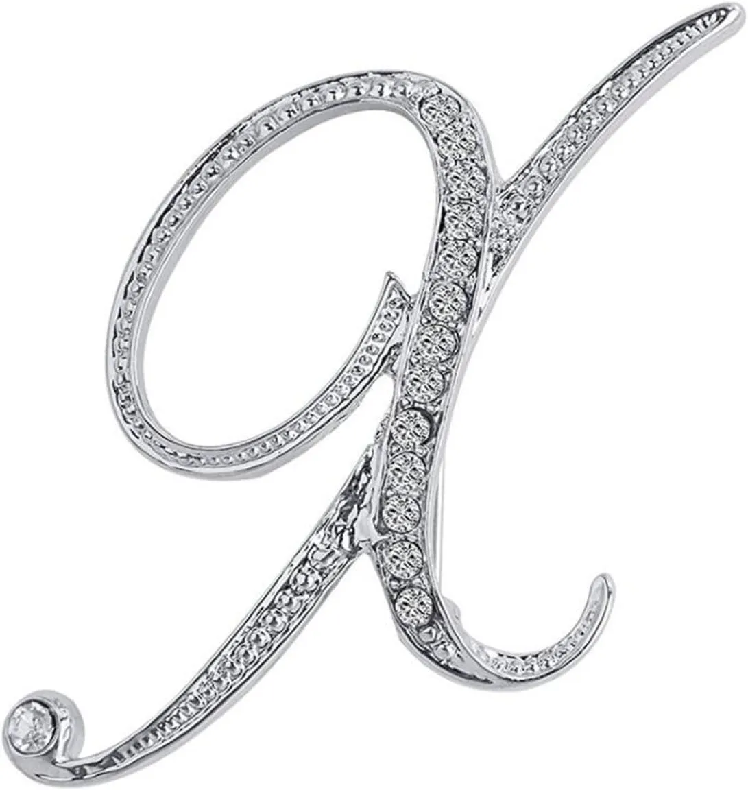 Initial Letters Brooch Pins For Women, Letter Pins For Stockings, Silver Plated Metal Rhinestone Clear AAA  Crystal Lapel Pin Brooches1Pcs