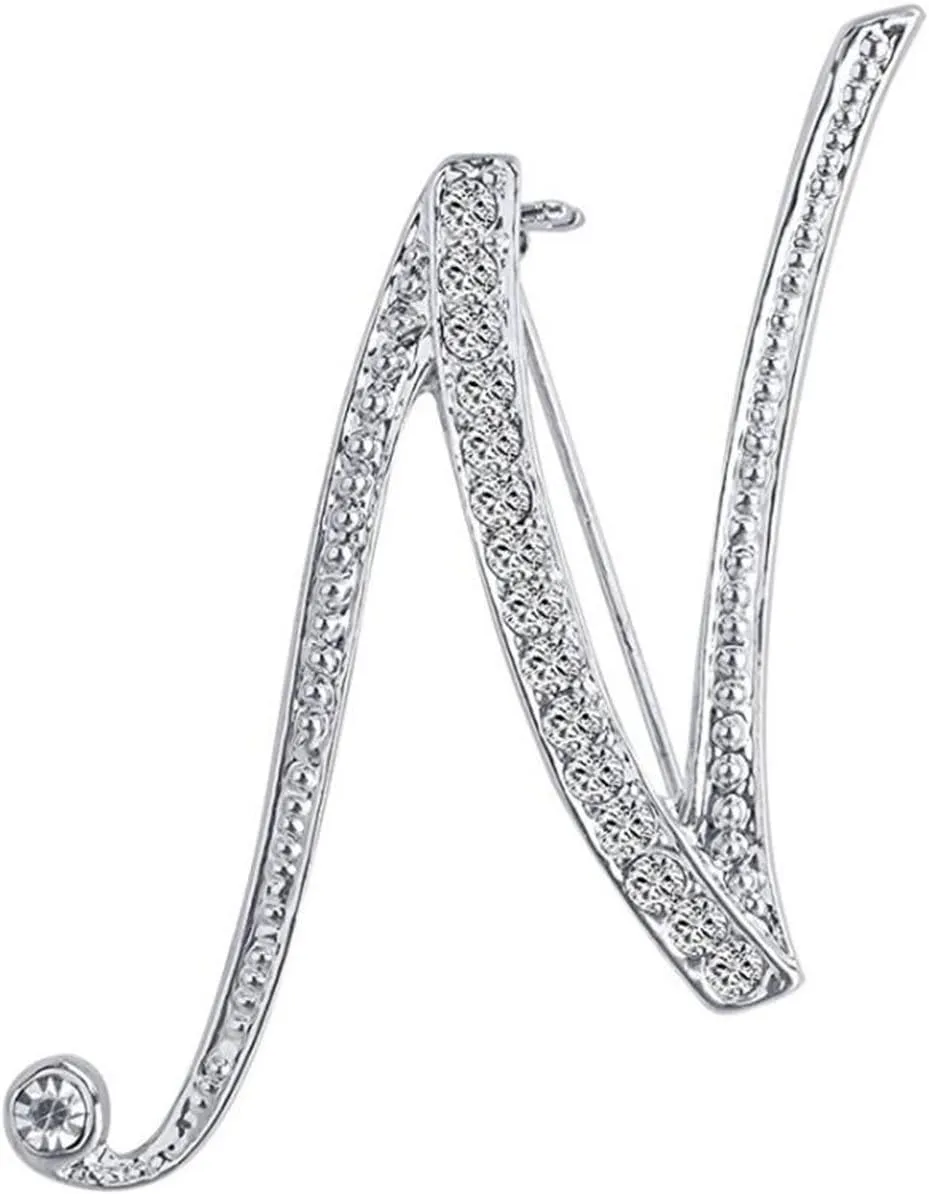 Initial Letters Brooch Pins For Women, Letter Pins For Stockings, Silver Plated Metal Rhinestone Clear AAA  Crystal Lapel Pin Brooches1Pcs