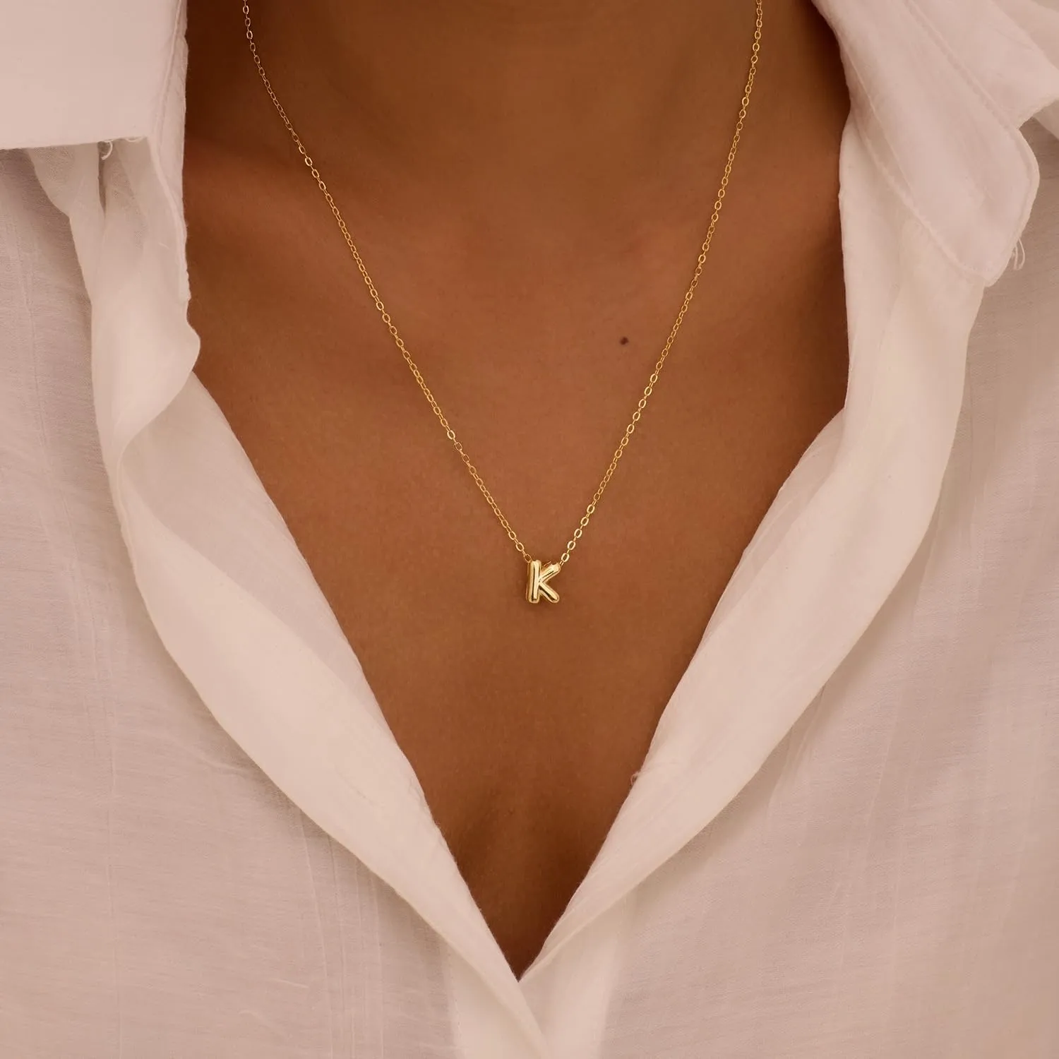 Initial Necklaces for Women Bubble Gold Silver Letter Necklace Dainty Personalized Charm Pendant Name Necklace Cute Non Tarnish Fashion Accessories Teen Gift Trendy Stuff Jewelry Gifts