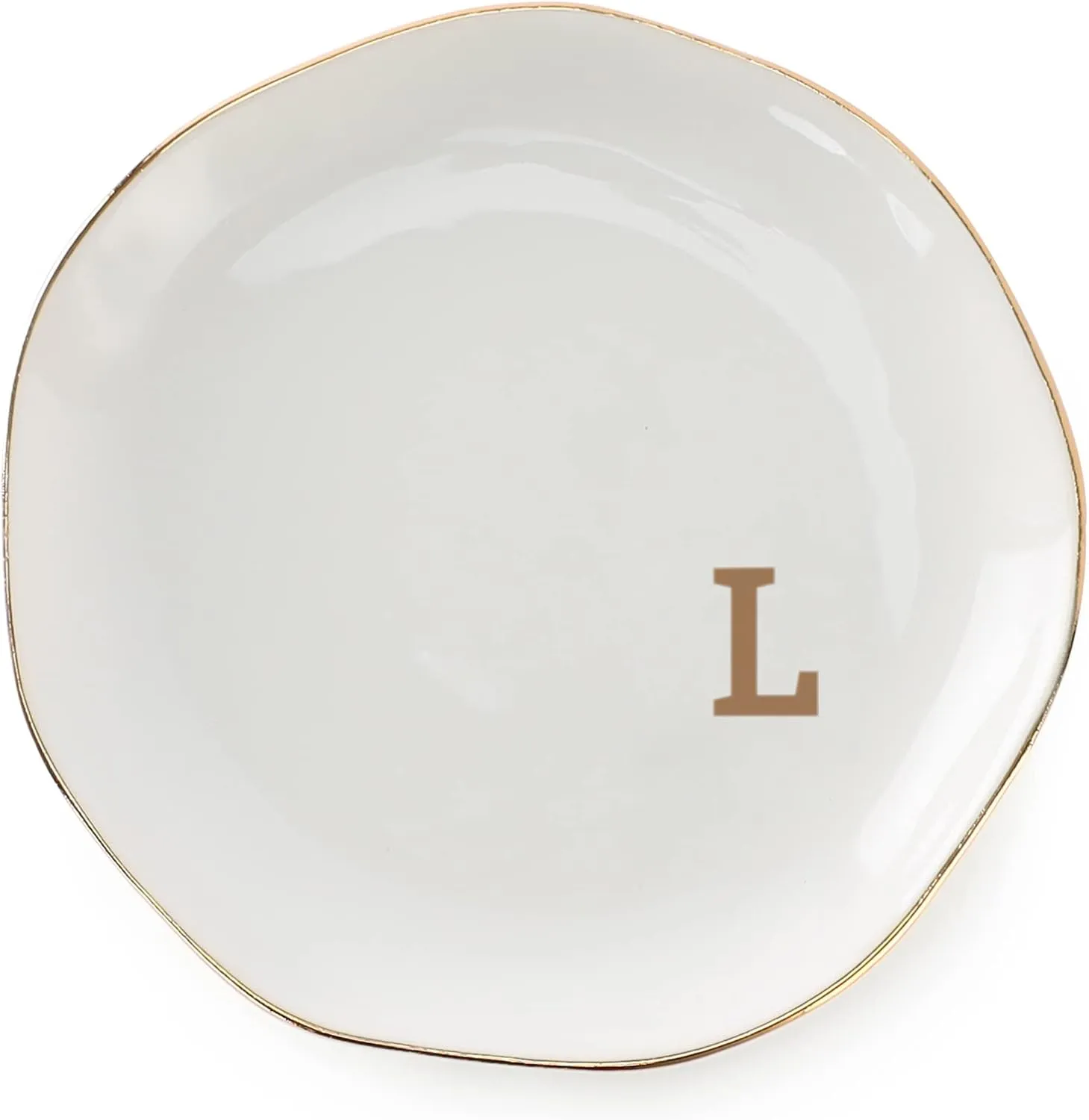 Initials Ring Dish Jewery Tray with personalized L-Monogrammed Gifts Wedding Engagement for Women Friends sister,Ceramic White