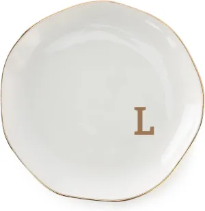 Initials Ring Dish Jewery Tray with personalized L-Monogrammed Gifts Wedding Engagement for Women Friends sister,Ceramic White