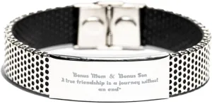 Inspirational Stainless Steel Bracelet, Mom & son A true friendship, Gift for Mom Engraved Message