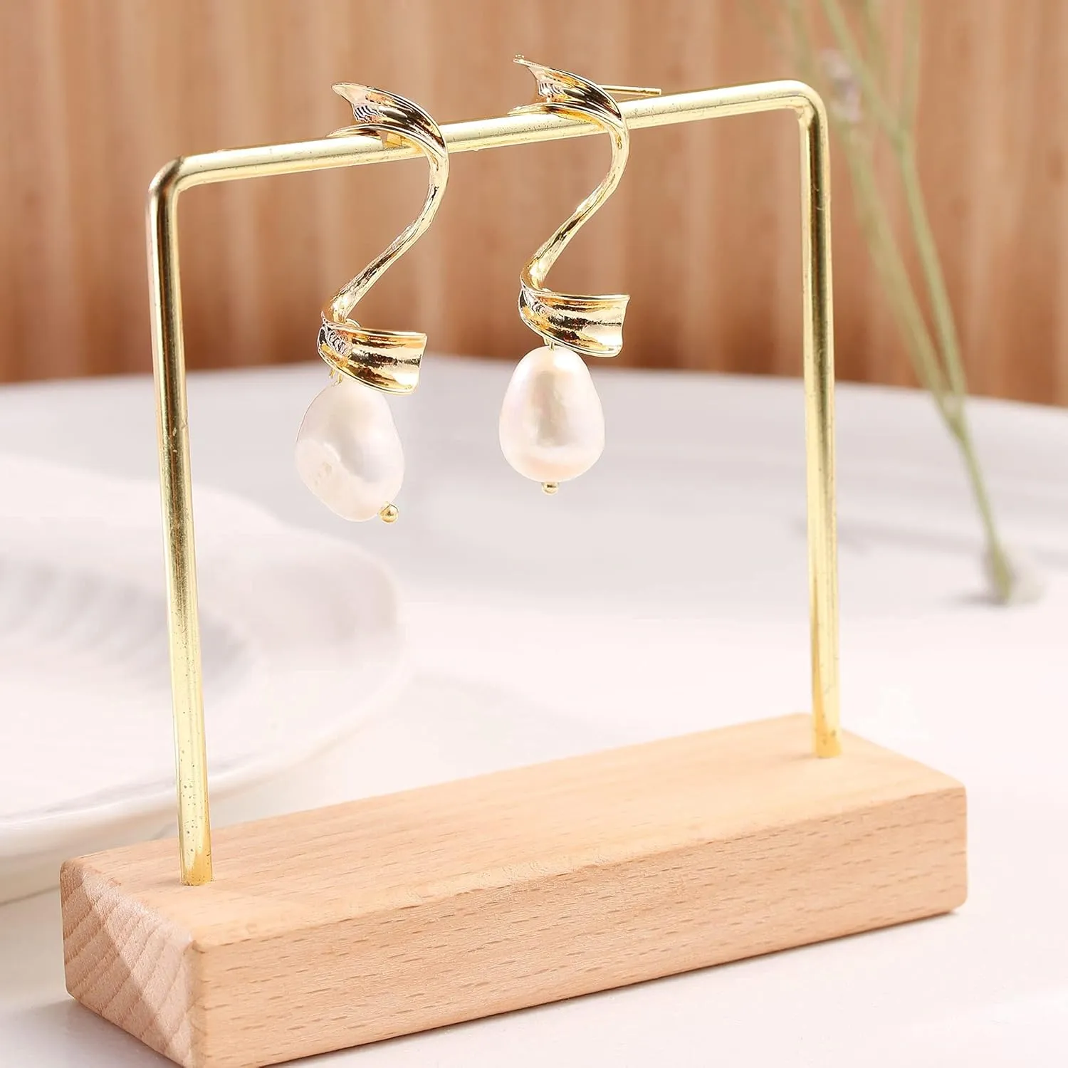 Irregular Pearl Drop Earrings for Women - Pearl Dangle Drop Earring, Flower Statement Earrings for Party, Wedding, Shopping, Dating Jewelry Gift
