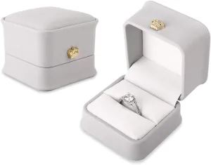 iSuperb 2 Pcs PU Leather Ring Box Couple Proposal Jewelry Gift Case Ring Earrings Jewelry Counter Display for Engagement Wedding (Gray ring box)