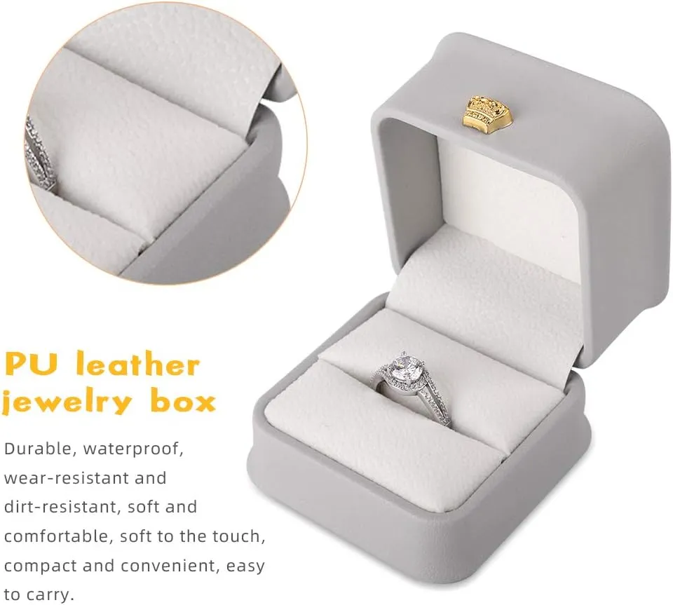 iSuperb 2 Pcs PU Leather Ring Box Couple Proposal Jewelry Gift Case Ring Earrings Jewelry Counter Display for Engagement Wedding (Gray ring box)