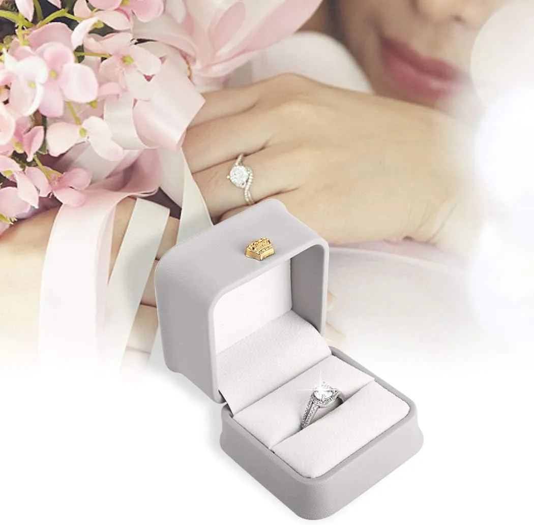 iSuperb 2 Pcs PU Leather Ring Box Couple Proposal Jewelry Gift Case Ring Earrings Jewelry Counter Display for Engagement Wedding (Gray ring box)