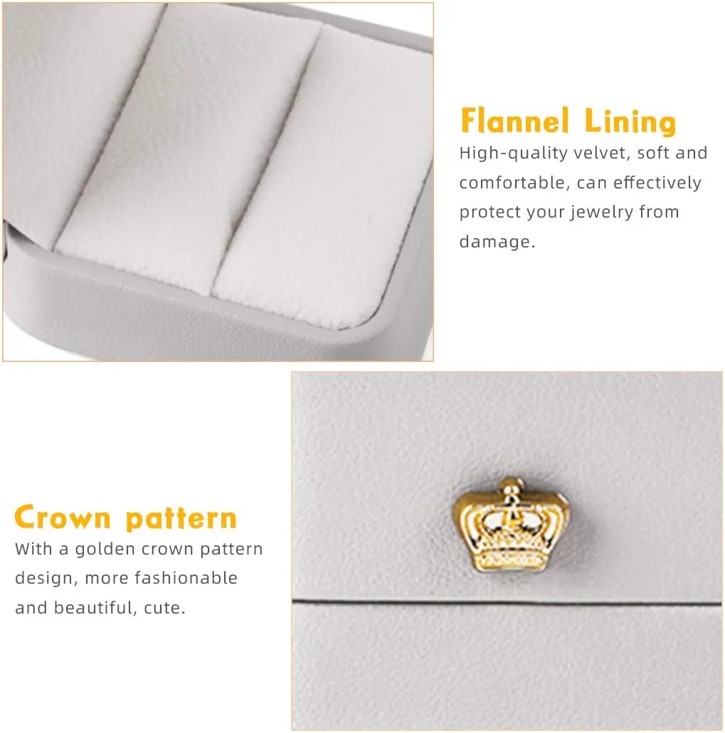 iSuperb 2 Pcs PU Leather Ring Box Couple Proposal Jewelry Gift Case Ring Earrings Jewelry Counter Display for Engagement Wedding (Gray ring box)