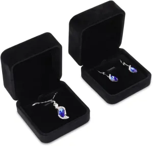 iSuperb 2 Velvet Necklace Pendant Box Jewelry Box Classic Black Gift Boxes 3.1x1.6x2.8inch