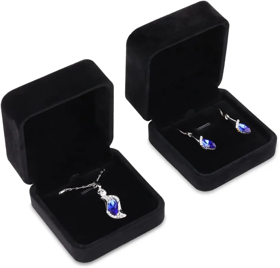 iSuperb 2 Velvet Necklace Pendant Box Jewelry Box Classic Black Gift Boxes 3.1x1.6x2.8inch