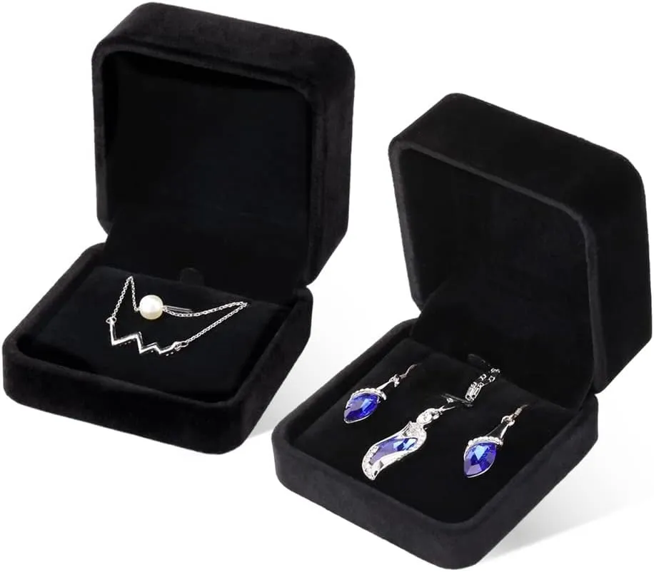 iSuperb 2 Velvet Necklace Pendant Box Jewelry Box Classic Black Gift Boxes 3.1x1.6x2.8inch