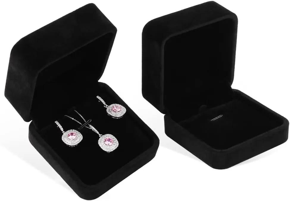 iSuperb 2 Velvet Necklace Pendant Box Jewelry Box Classic Black Gift Boxes 3.1x1.6x2.8inch