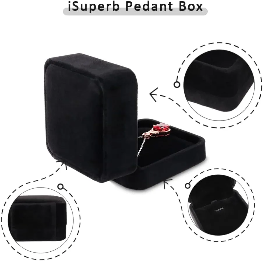 iSuperb 2 Velvet Necklace Pendant Box Jewelry Box Classic Black Gift Boxes 3.1x1.6x2.8inch
