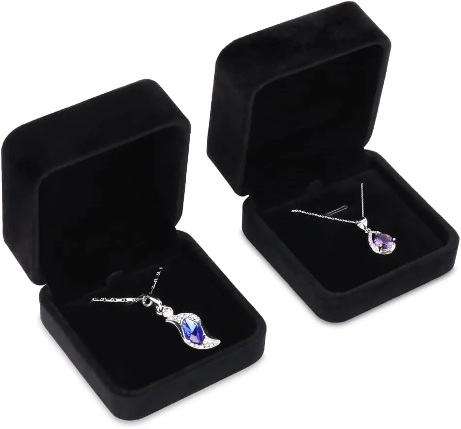 iSuperb 2 Velvet Necklace Pendant Box Jewelry Box Classic Black Gift Boxes 3.1x1.6x2.8inch