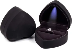 iSuperb Heart Shaped Ring Box LED Light Engagement Ring Boxes Jewelry Gift Box for Proposal Wedding Valentine's Day Anniversary Christmas (Black)