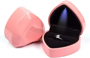 iSuperb Heart Shaped Ring Box LED Light Engagement Ring Boxes Jewelry Gift Box for Proposal Wedding Valentine's Day Anniversary Christmas (Pink)