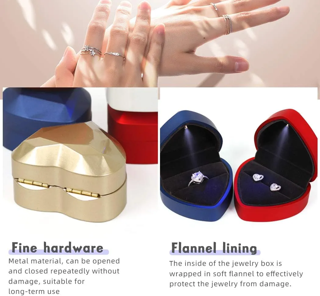 iSuperb Heart Shaped Ring Box LED Light Engagement Ring Boxes Jewelry Gift Box for Proposal Wedding Valentine's Day Anniversary Christmas (Pink)