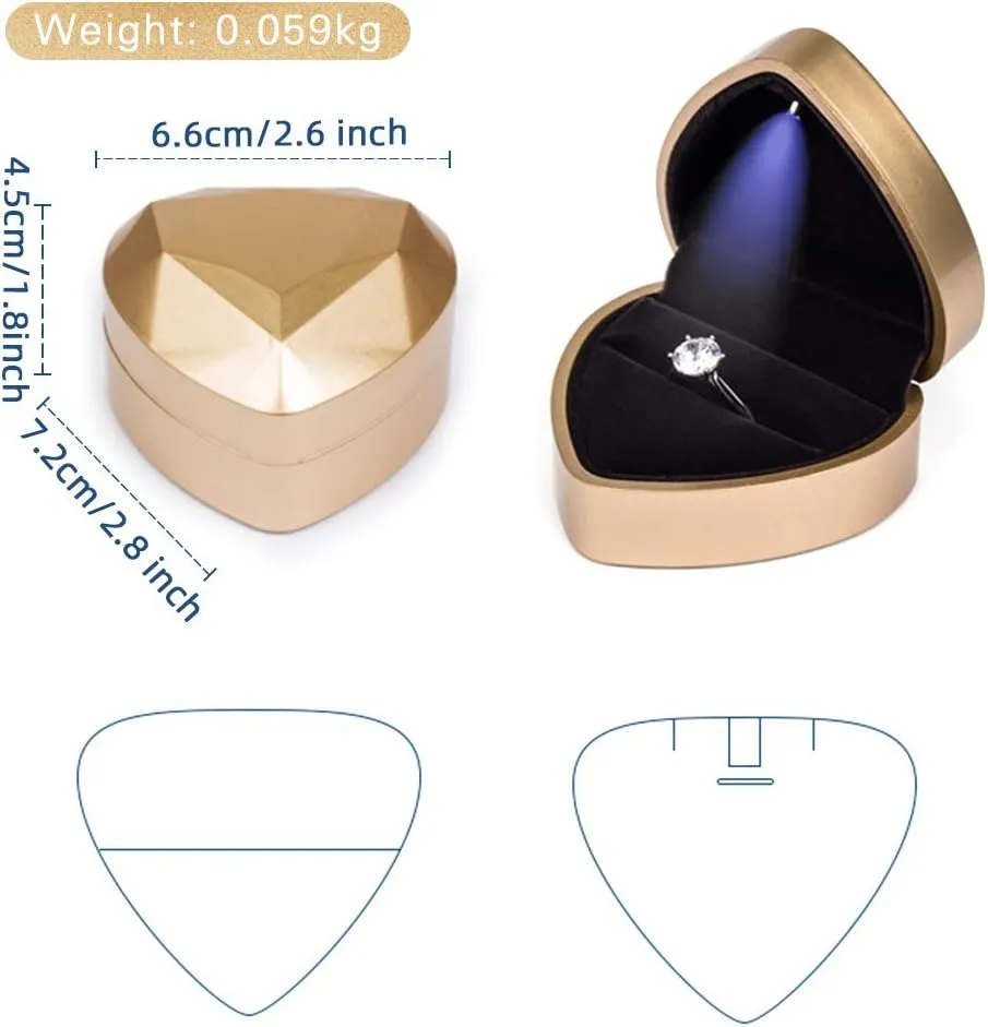 iSuperb Heart Shaped Ring Box LED Light Engagement Ring Boxes Jewelry Gift Box for Proposal Wedding Valentine's Day Anniversary Christmas (Pink)