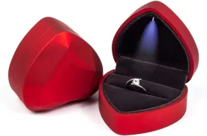 iSuperb Heart Shaped Ring Box LED Light Engagement Ring Boxes Jewelry Gift Box for Proposal Wedding Valentine's Day Anniversary Christmas (Red)