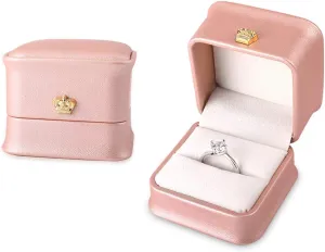 iSuperb Set of 2 Pink Ring Box Proposal Ring Boxes Couple Engagement Jewelry Gift Box Case PU Leather Ring Earrings Jewelry Display for Wedding (Pink ring box)