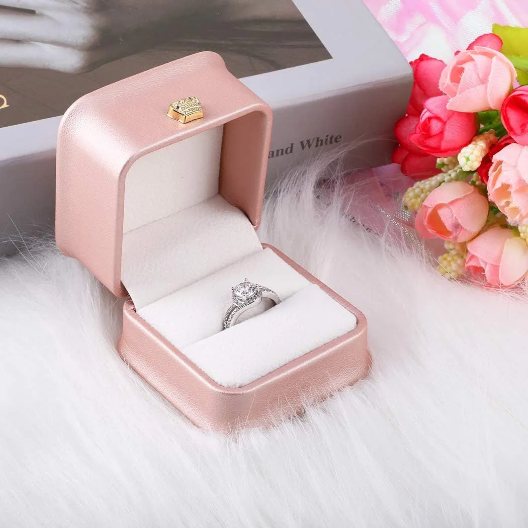 iSuperb Set of 2 Pink Ring Box Proposal Ring Boxes Couple Engagement Jewelry Gift Box Case PU Leather Ring Earrings Jewelry Display for Wedding (Pink ring box)