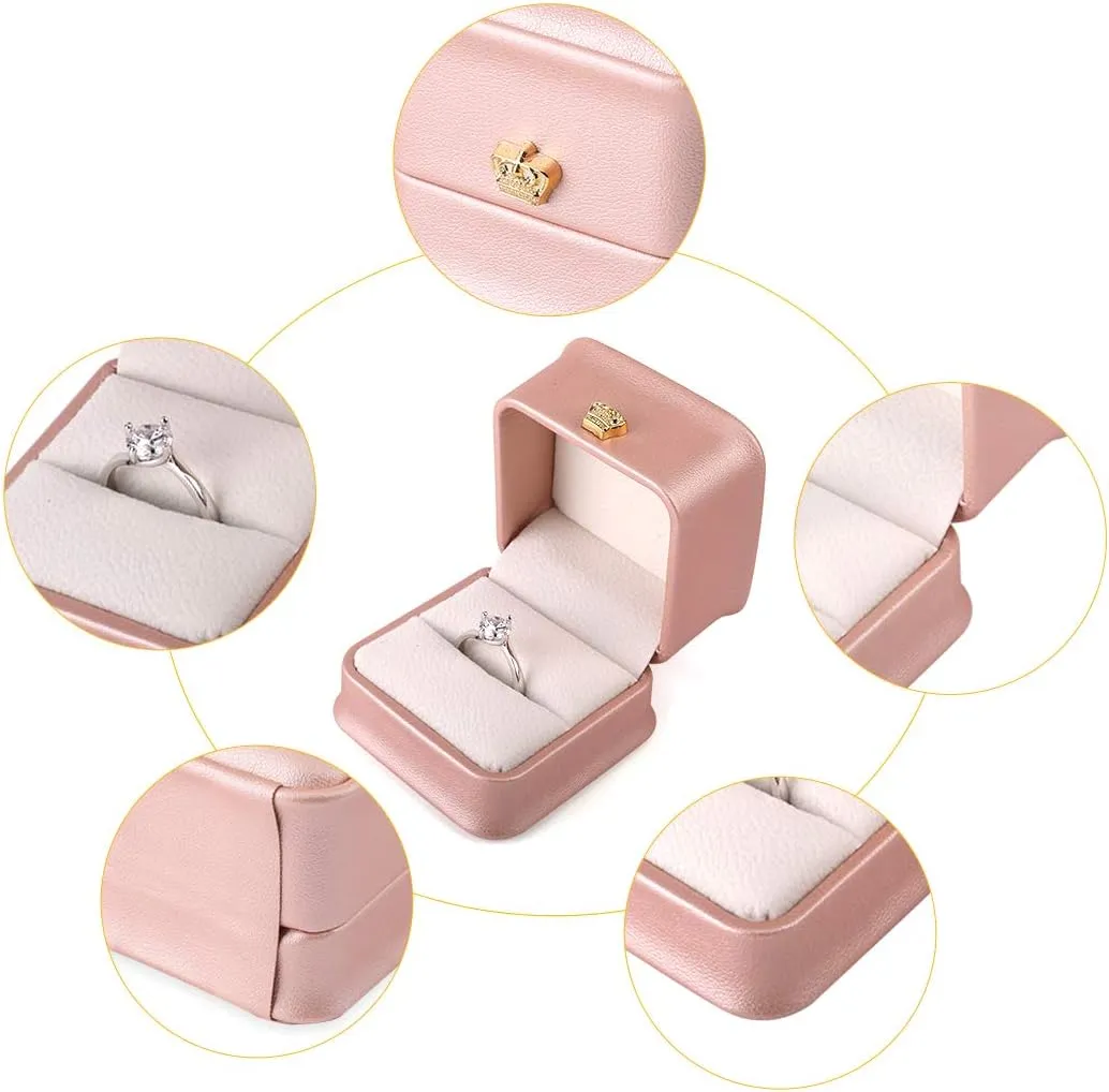 iSuperb Set of 2 Pink Ring Box Proposal Ring Boxes Couple Engagement Jewelry Gift Box Case PU Leather Ring Earrings Jewelry Display for Wedding (Pink ring box)