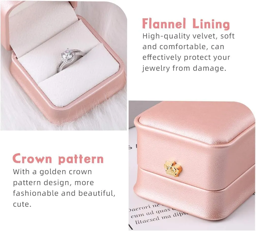 iSuperb Set of 2 Pink Ring Box Proposal Ring Boxes Couple Engagement Jewelry Gift Box Case PU Leather Ring Earrings Jewelry Display for Wedding (Pink ring box)