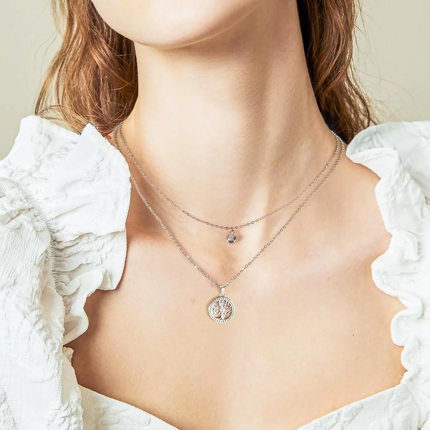 JENDEAR SHINE Dainty Layered Necklace for Women Trendy, 925 Sterling Silver Cubic Zirconia Pendant Necklace, Christmas Mother's Day Birthday Gifts for Wife Mom
